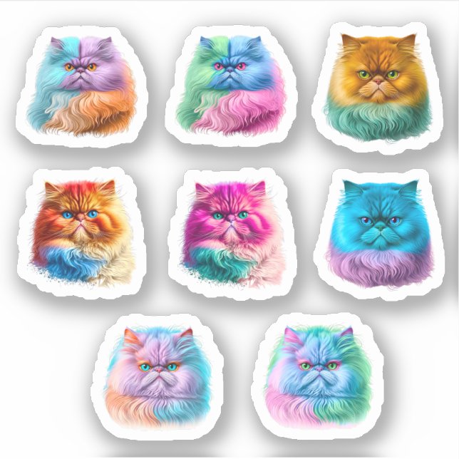 Stickers Chat Perse Cute 8 Pack - Coloré (Devant)