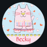 Stickers Chat rose Ballerina Chanukah Round<br><div class="desc">"Pink Cat Ballerina, Happy Chanukah" Stickers Round. Amusez-vous à utiliser ces autocollants comme toppers de gâteau, étiquettes cadeaux, fermeture de sacs de faveur, ou tout ce qui touche vos festivités! Personnalisez en supprimant du texte et en ajoutant vos propres mots, en utilisant votre style de police, taille et couleur préférés....</div>
