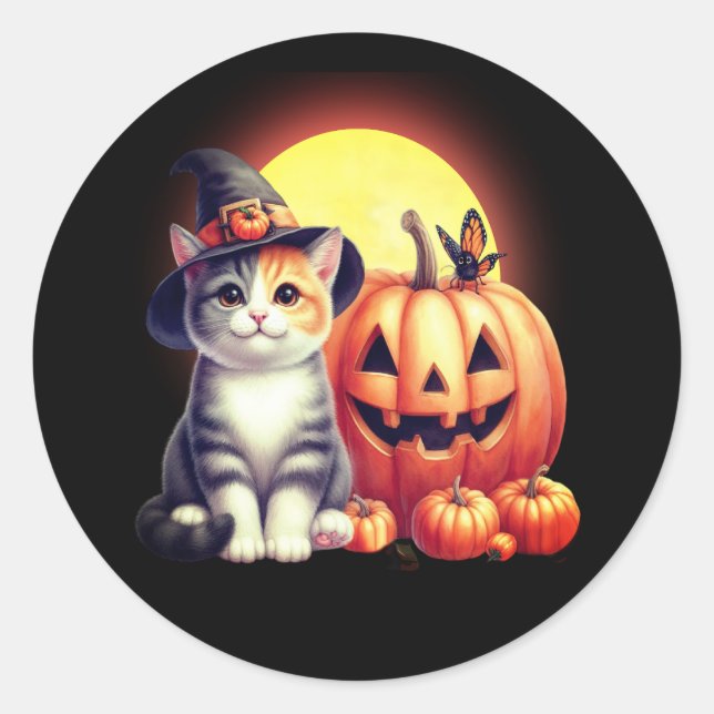 Stickers Chat Tabby Cute Halloween (Devant)