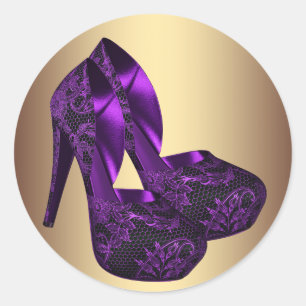 Stickers Chaussure violet et or haut talon