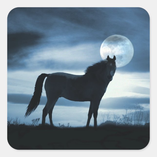 Stickers Cheval Beau Bleu et Lune (Devant)