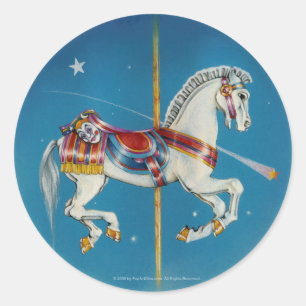 Stickers - Cheval de carrousel rouge, blanc et ble