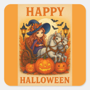 Stickers Cheval Halloween et Sorcière Cute