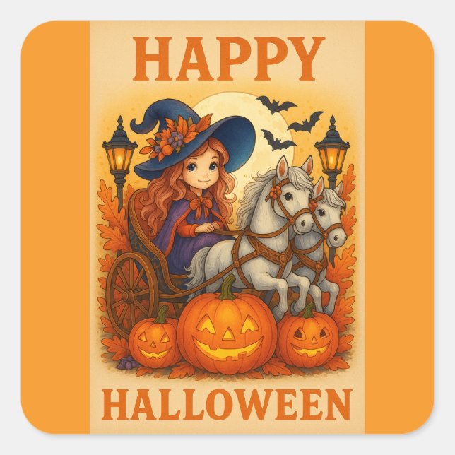 Stickers Cheval Halloween et Sorcière Cute (Devant)