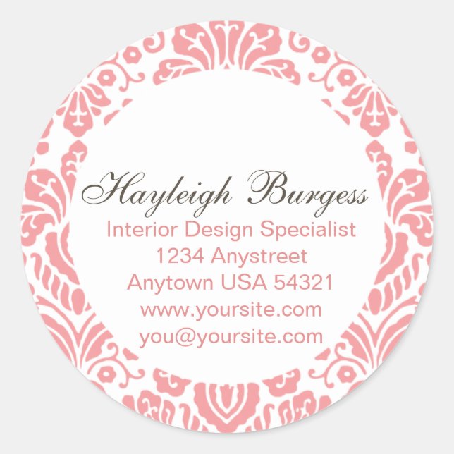 Stickers Chic rond Hayleigh Pink Damask (Devant)