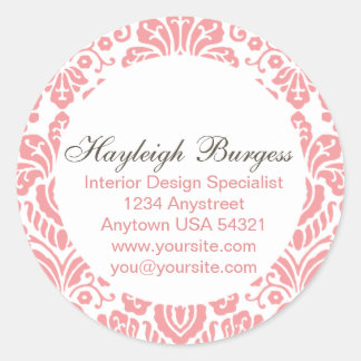 Stickers Chic rond Hayleigh Pink Damask