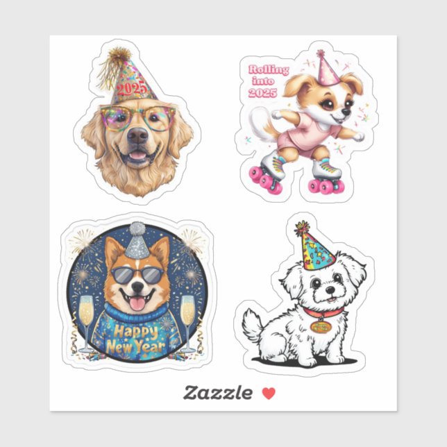 Stickers Chien de Nouvel An, Stickers De Nouvel An (Feuille)