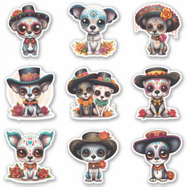 Stickers Chien Dia de Los Muertos - Série de 9 (Devant)