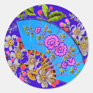 Stickers chinois Fan Blue