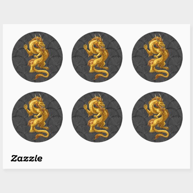 Stickers chinois Lucky Gold Dragon (Feuille)