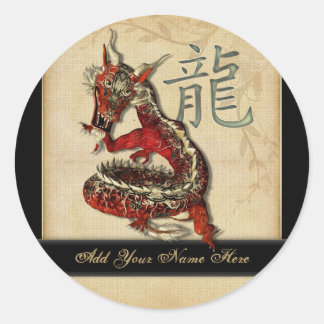 Stickers Chinois Rouge Dragon Round Plaque