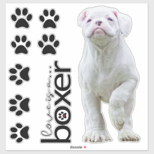Stickers Chiot et Chien Paw Boxe Blanc