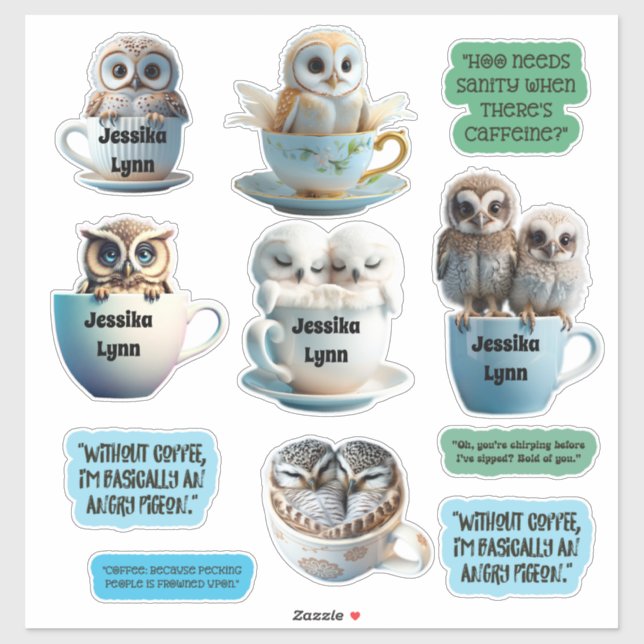 Stickers Chouette mignonne et Sassy Personnaliser  (Feuille)