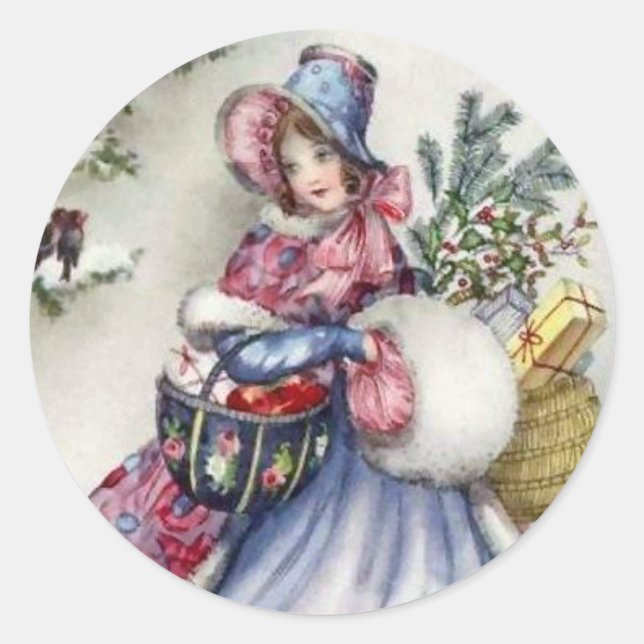 Stickers - Christmas shopping lady vintage robin (Devant)