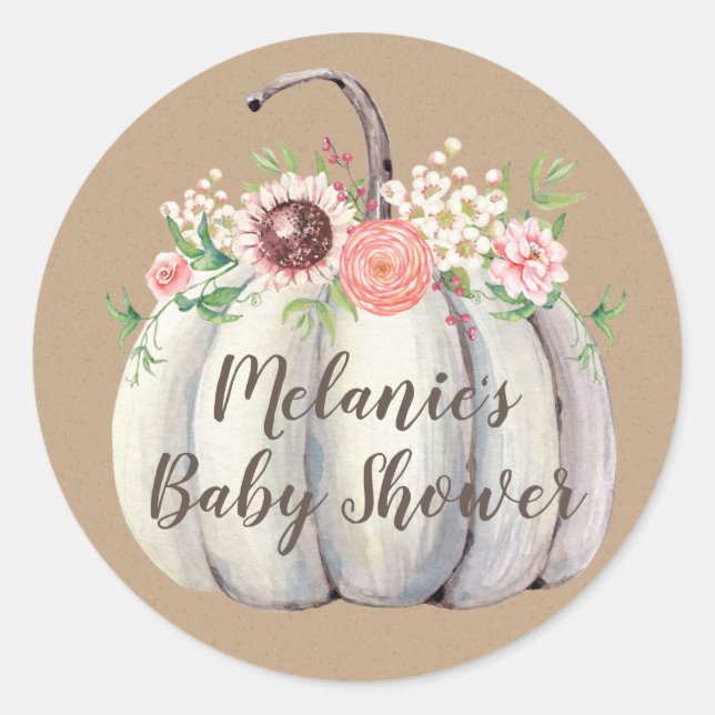 Stickers Citrouille Automne Baby shower Favoriser (Devant)
