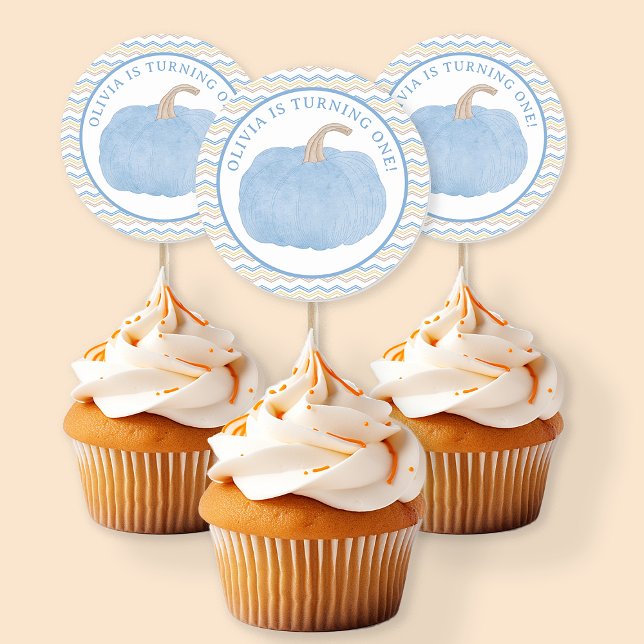 Stickers Citrouille bleu premier anniversaire (Blue Pumpkin Birthday Party Favor)