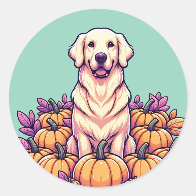 Stickers Citrouille Golden Retriever (Devant)