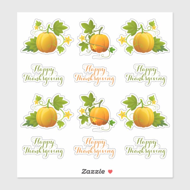 Stickers Citrouilles et Bons thanksgivings orange (Feuille)