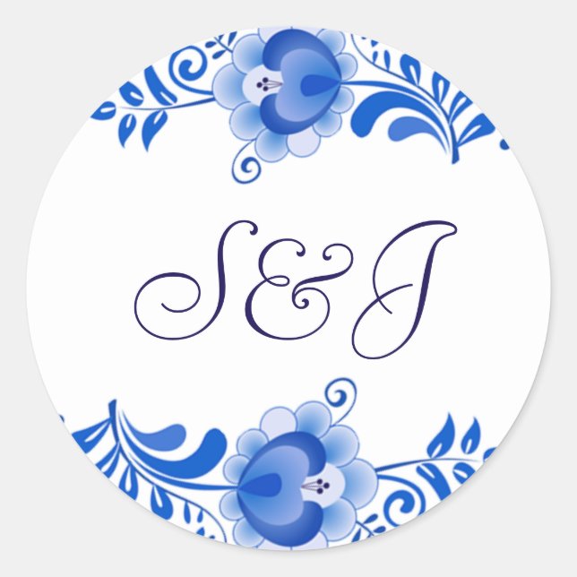 Stickers Classic Chine Bleu Faire-part de mariage (Devant)