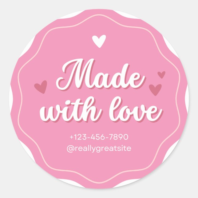Stickers Classic Rond Fabriqués Avec Amour (Devant)