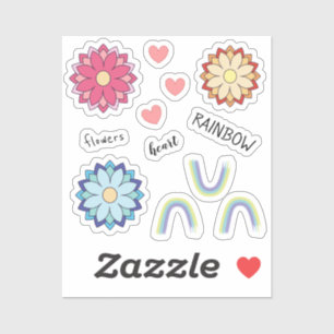 Stickers Coeur Arc-en-ciel Fleurs Kawaii mignonnes