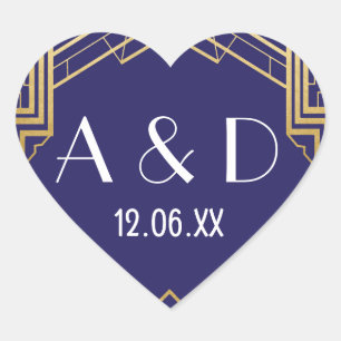 Stickers Coeur Art Déco Gatsby Étiquette années 19