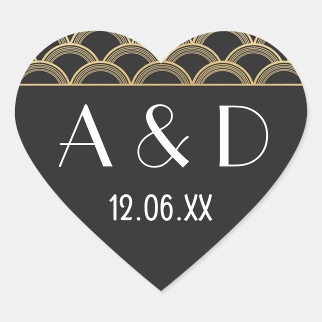 Stickers Coeur Art Déco Gatsby Étiquette années 19 (Devant)