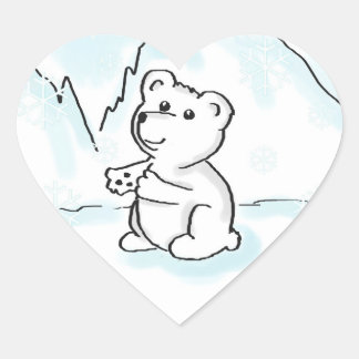 Stickers Coeur avec Bébé Polar Ours Illustration