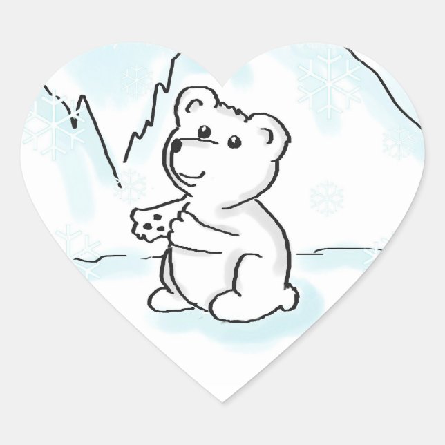 Stickers Coeur avec Bébé Polar Ours Illustration (Devant)