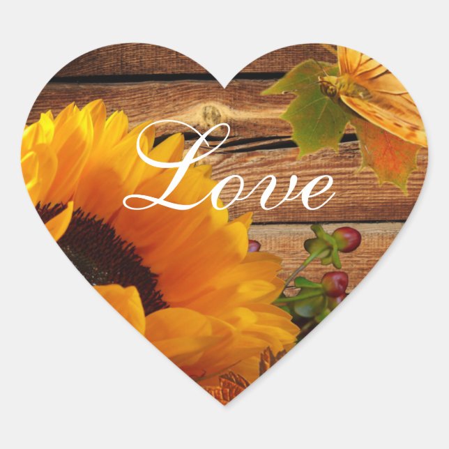 Stickers Coeur d'amour, Rustique Pays Tournesol Au (Devant)
