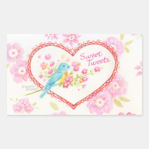 Stickers Coeur Doux Tweets Oiseau Bleu Floral