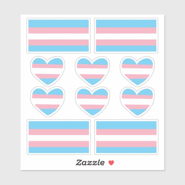 Stickers Coeur et Drapeau Transgenre Pride (Feuille)