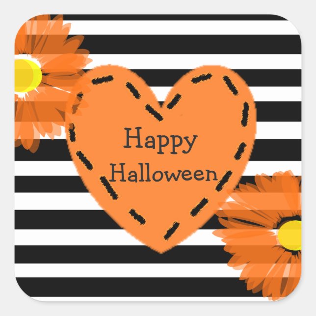 Stickers Coeur Floral Halloween heureux (Devant)
