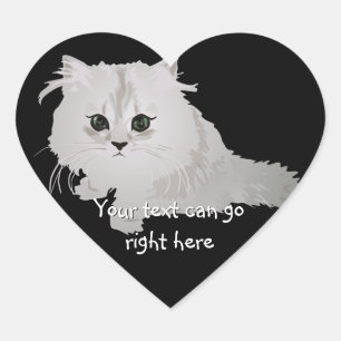 Stickers Coeur Fluffy White Kitten
