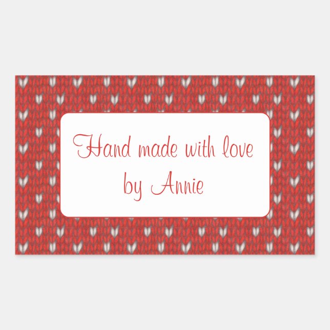 Stickers Coeur KNIT Rectangle "Fait main" (Devant)