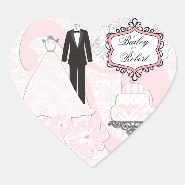 Stickers Coeur Mariage Attire customisé (Devant)