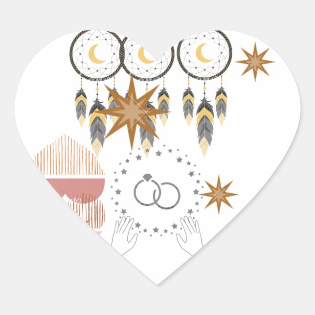 Stickers Coeur Mariage Boho Dreamcatcher (Devant)