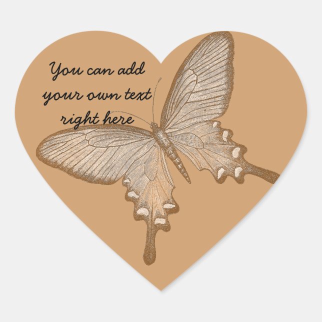 Stickers Coeur Papillon Brown vintage (Devant)