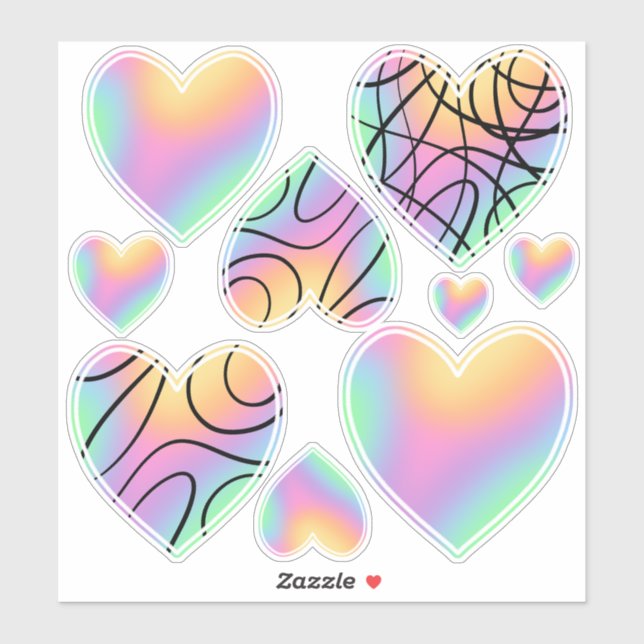 Stickers Coeur Pastel Rainbow (Feuille)