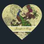 Stickers Coeur Peacock Vintage customisé<br><div class="desc">Vous pouvez facilement ajouter vos noms à nos autocollants cardiaques Peacock Vintages avant de commander. Ces élégants stickers paon correspondent à nos invitations de mariage Peacock Vintages,  cartes RSVP,  cartes de réception,  garde-manger,  et autres mariages de conception paon.</div>