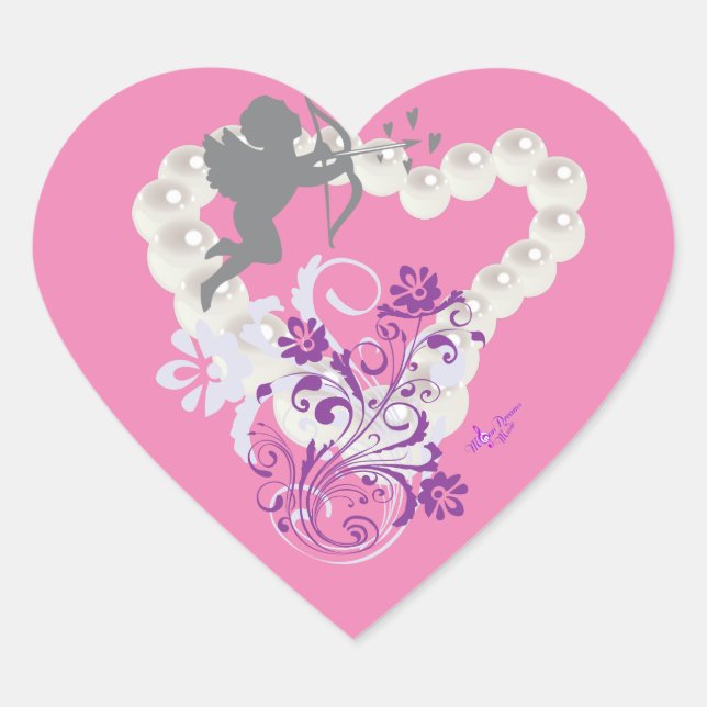 Stickers Coeur Rose Croustillant Perles Florales (Devant)