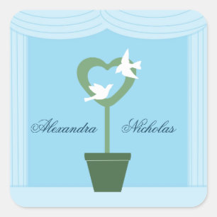 Stickers Coeur Topiary et Doves Blue Wedding