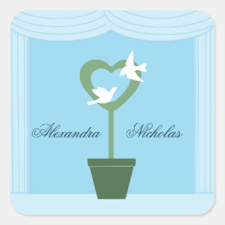 Stickers Coeur Topiary et Doves Blue Wedding
