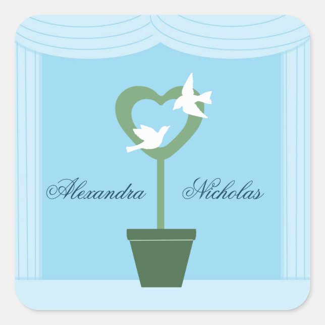 Stickers Coeur Topiary et Doves Blue Wedding (Devant)