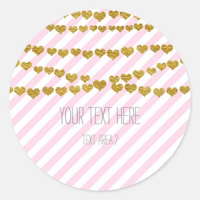 Stickers Coeurs d'or avec bandes rose et blanche (Devant)