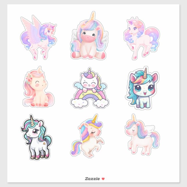 Stickers Collection Unicornes Magiques Cute Set (Feuille)