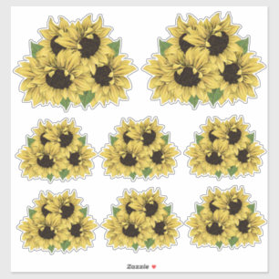 Stickers Contour Bouquet de tournesols aquarelles