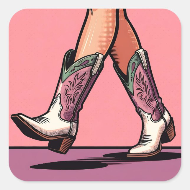 Stickers Coquette Pop Art Walking Cowgirl Boots (Devant)
