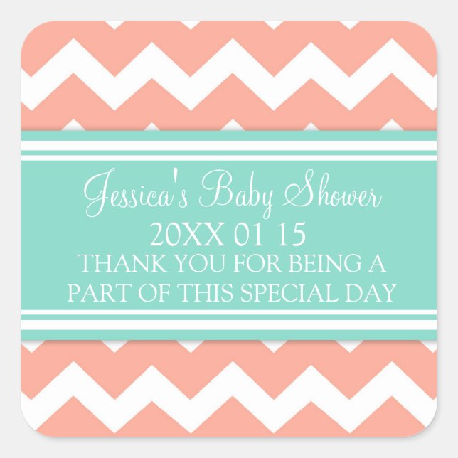 Stickers Coral Turquoise Chevron Baby shower Favor (Devant)