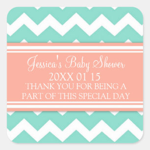 Stickers Coral Turquoise Chevron Baby shower Favor